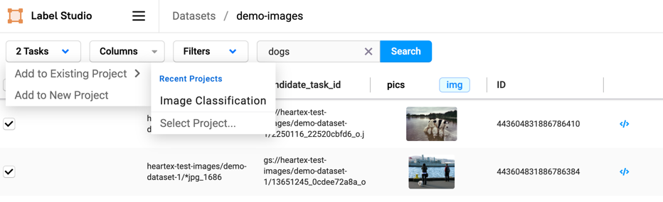 Screenshot of the button to add tasks to project